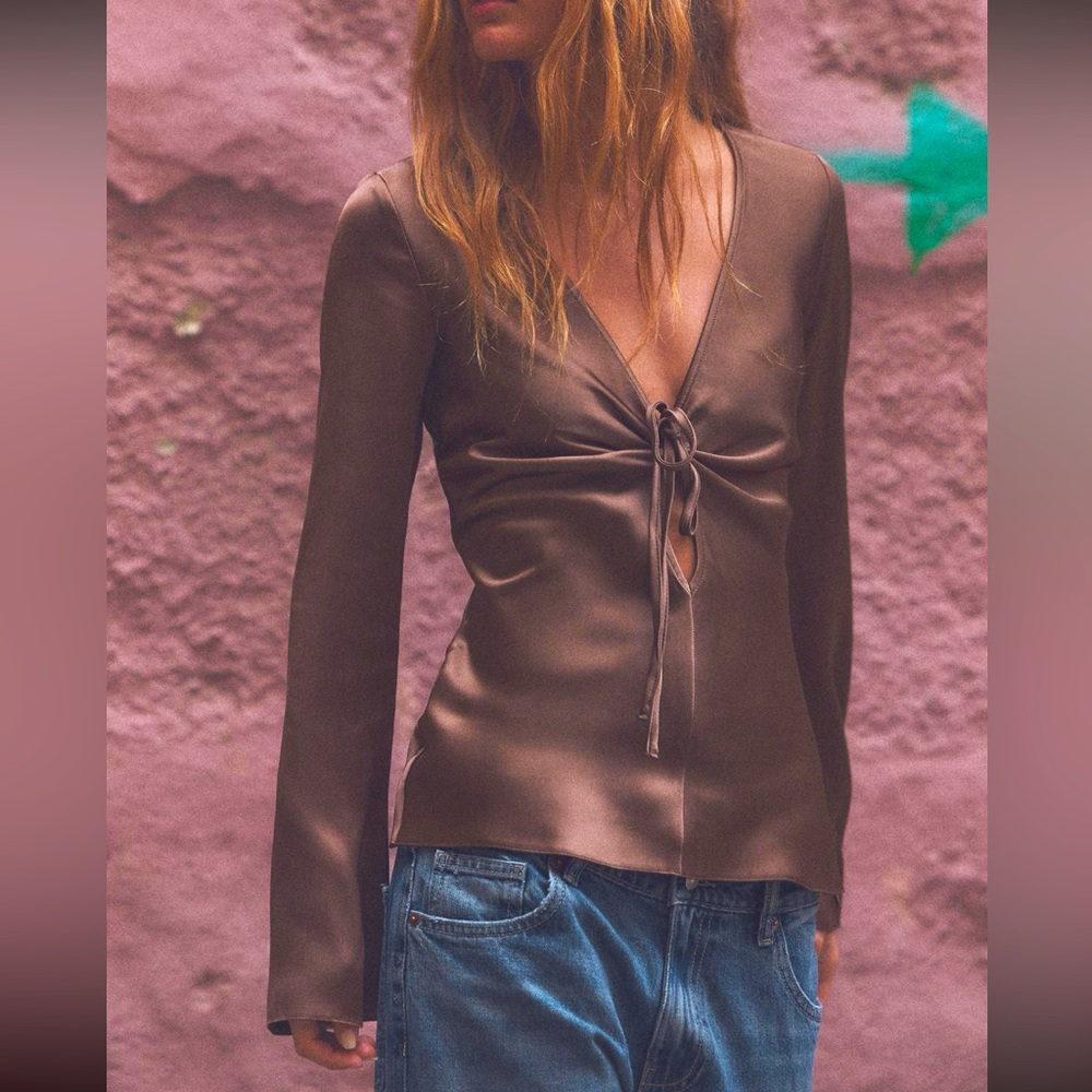 ZARA Satin Effect top chocolate brown